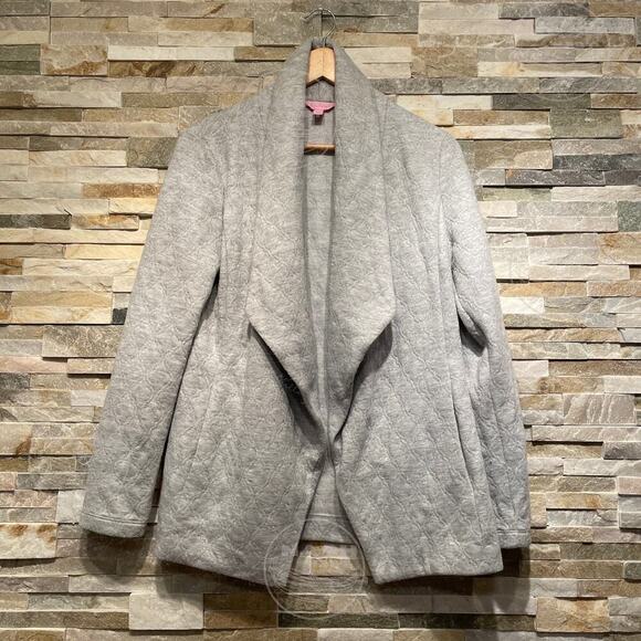 Lilly Pulitzer Brea Wrap Cardigan M | Heather Gray Lurex Jacquard Shawl Collar - Picture 1 of 6